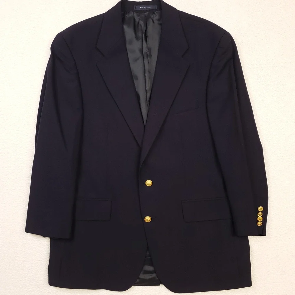 Chaps Ralph Lauren Blazer Mens 42R Navy Blue Wool Gold Crest Buttons Sport Coat